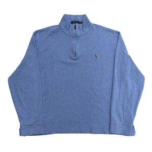 Polo Ralph Lauren Estate Rib Mens Large Light Blue 1/4 Zip Sweater Flesh Pony